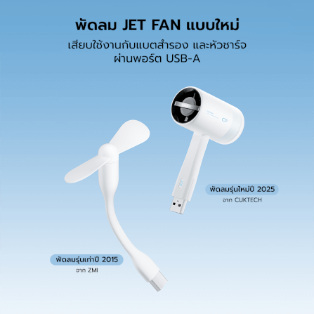 พัดลมพกพา CUKTECH BF01 สีขาว JET FAN แบบ USB-A ลมแรง 10.5 M/S สำหรับใช้งานกับแบตสำรอง หรือหัวชาร์จ_3